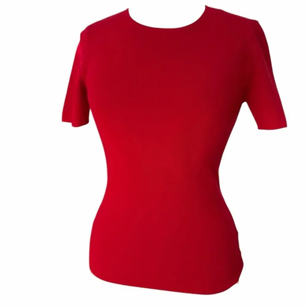 Michael Kors  Red Cashmere Short-Sleeve Sweater Medium